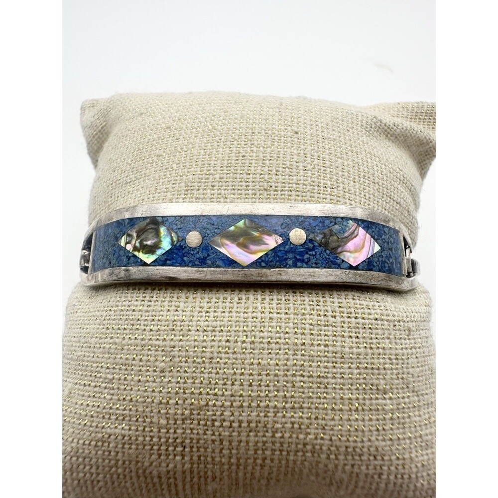 Alpaca Mexico Inlaid Bracelet Jewelry Crushed Turquoise Abalone 7”